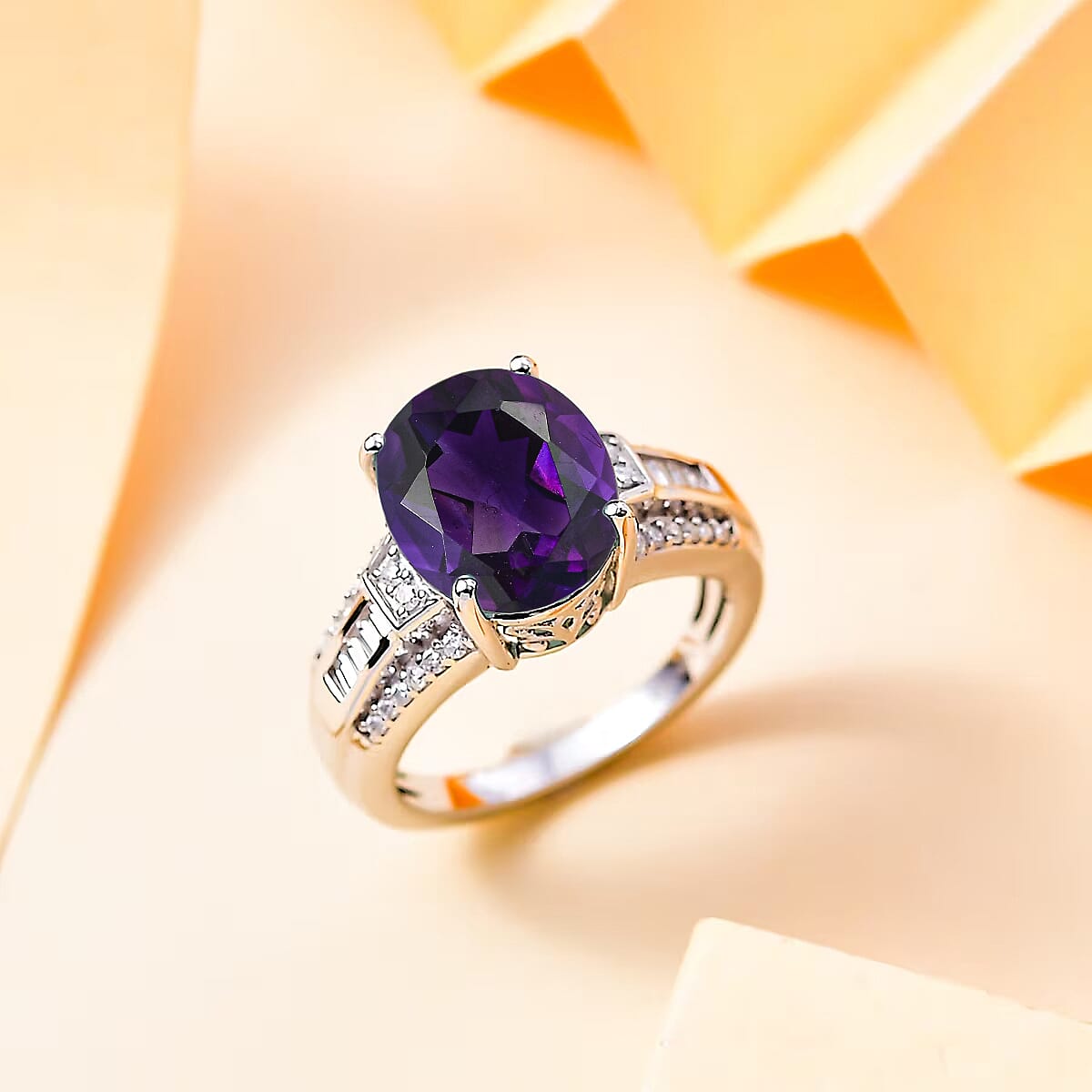 D'Joy Lusaka Amethyst and White Zircon 5.60 ctw Ring in Rhodium Over Sterling Silver (Size 6.5) image number 1