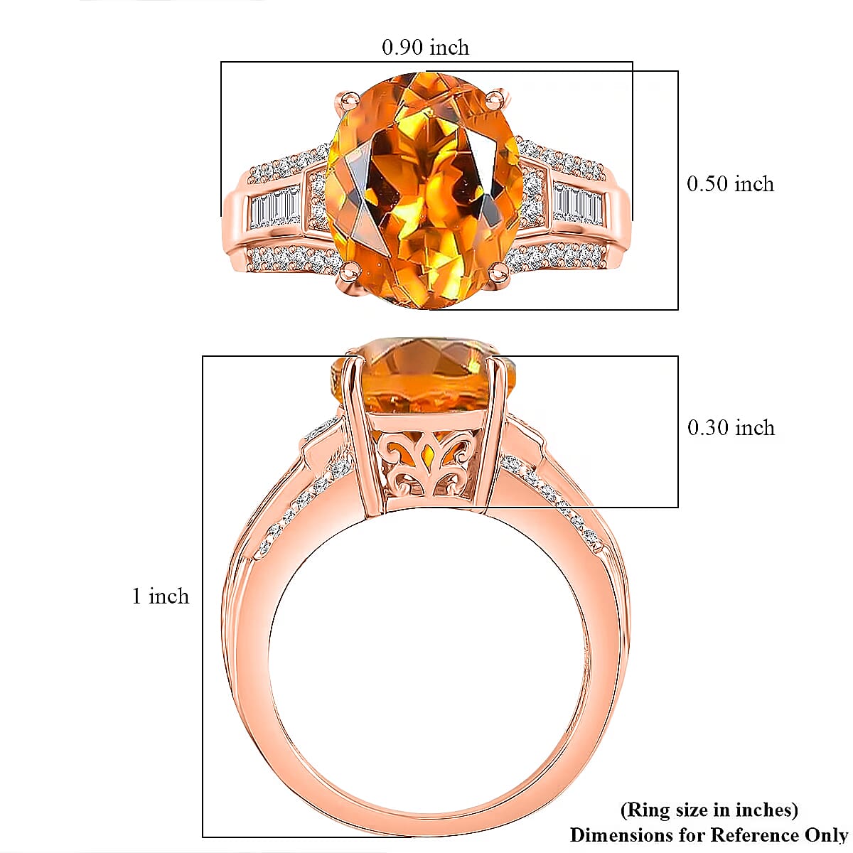 D'Joy Santa Ana Madeira Citrine and White Zircon 5.60 ctw Ring in 18K Vermeil Rose Gold Over Sterling Silver (Size 11.0) image number 5