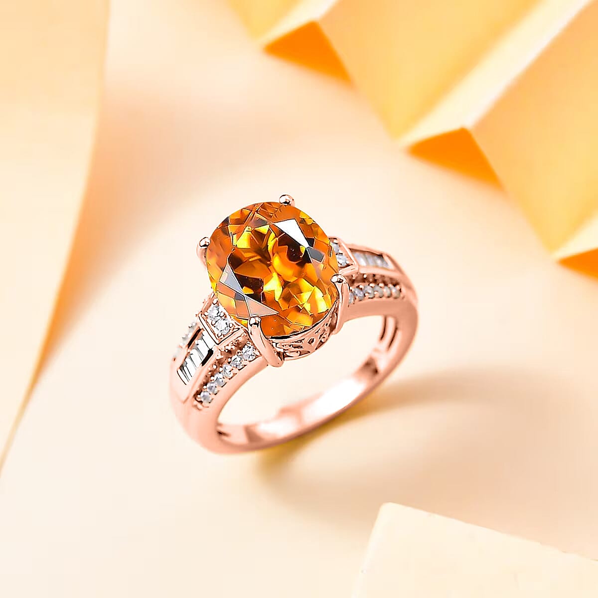D'Joy Santa Ana Madeira Citrine and White Zircon 5.60 ctw Ring in 18K Vermeil Rose Gold Over Sterling Silver (Size 11.5) image number 1