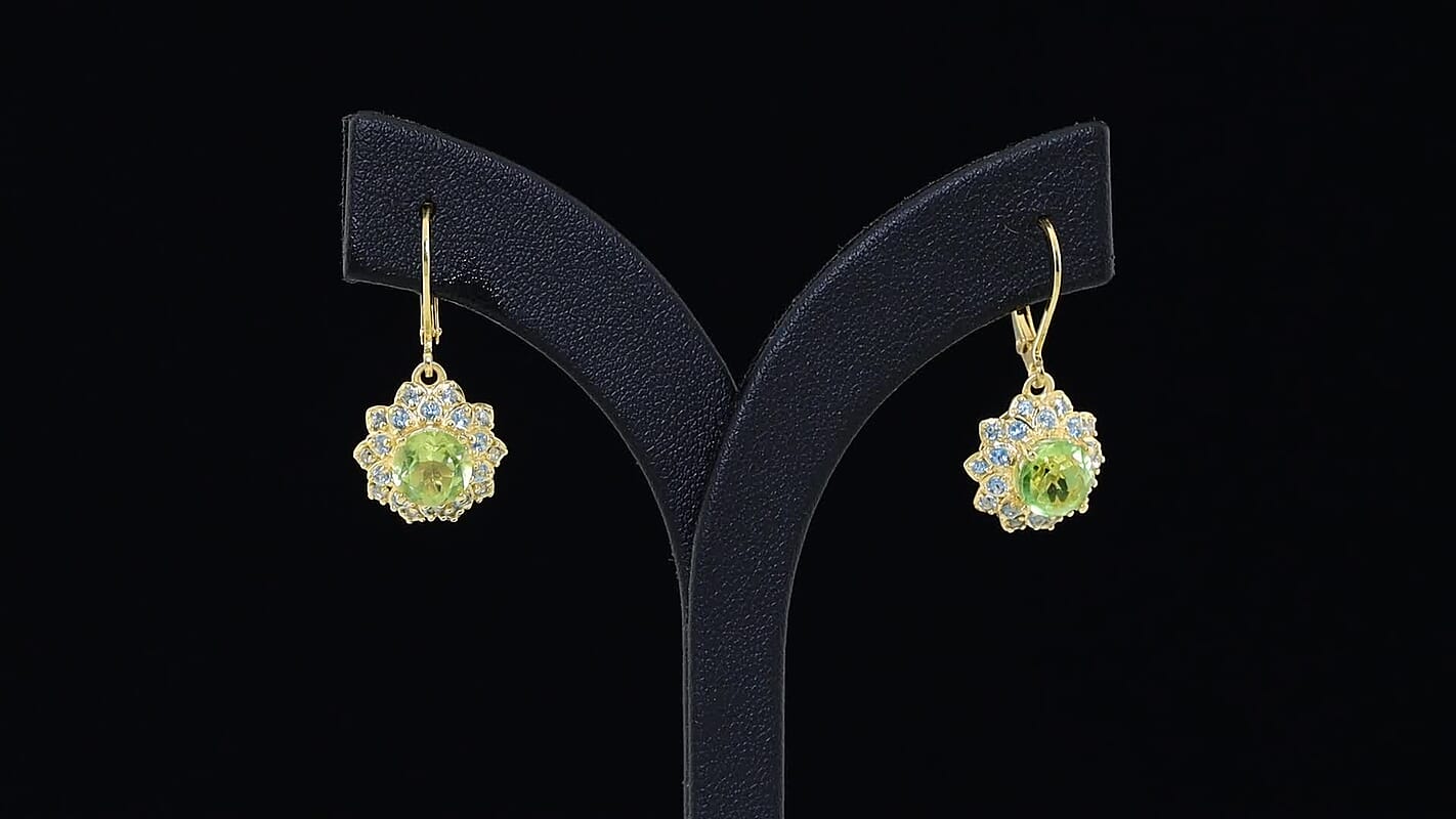 EverTrue Chartreuse Quartz, Signity Pariaba and Ice Blue Topaz Earrings in 18K YG Plated 4.10 ctw