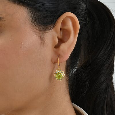 EverTrue Chartreuse Quartz, Signity Pariaba and Ice Blue Topaz 4.10 ctw Earrings in 18K YG Plated