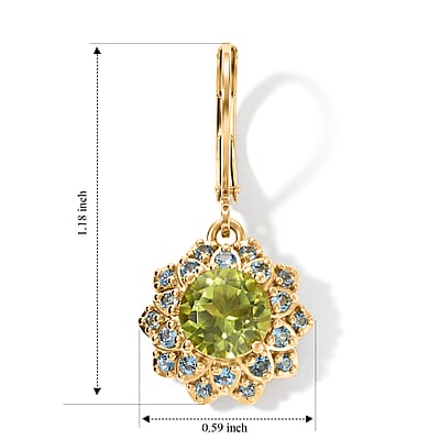 EverTrue Chartreuse Quartz, Signity Pariaba and Ice Blue Topaz 4.10 ctw Earrings in 18K YG Plated