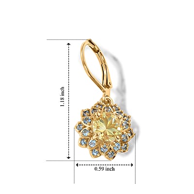 EverTrue Green Gold Quartz, Signity Pariaba and Ice Blue Topaz 3.30 ctw Earrings in 18K YG Plated