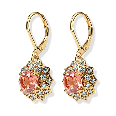 EverTrue Padparadscha Quartz, Signity Pariaba and Ice Blue Topaz 4.10 ctw Earrings in 18K YG Plated