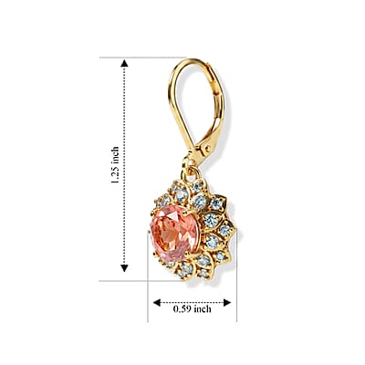 EverTrue Padparadscha Quartz, Signity Pariaba and Ice Blue Topaz 4.10 ctw Earrings in 18K YG Plated