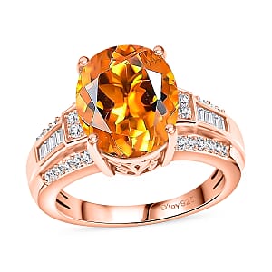 D'Joy Santa Ana Madeira Citrine and White Zircon 5.60 ctw Ring in 18K Vermeil Rose Gold Over Sterling Silver (Size 8.0)