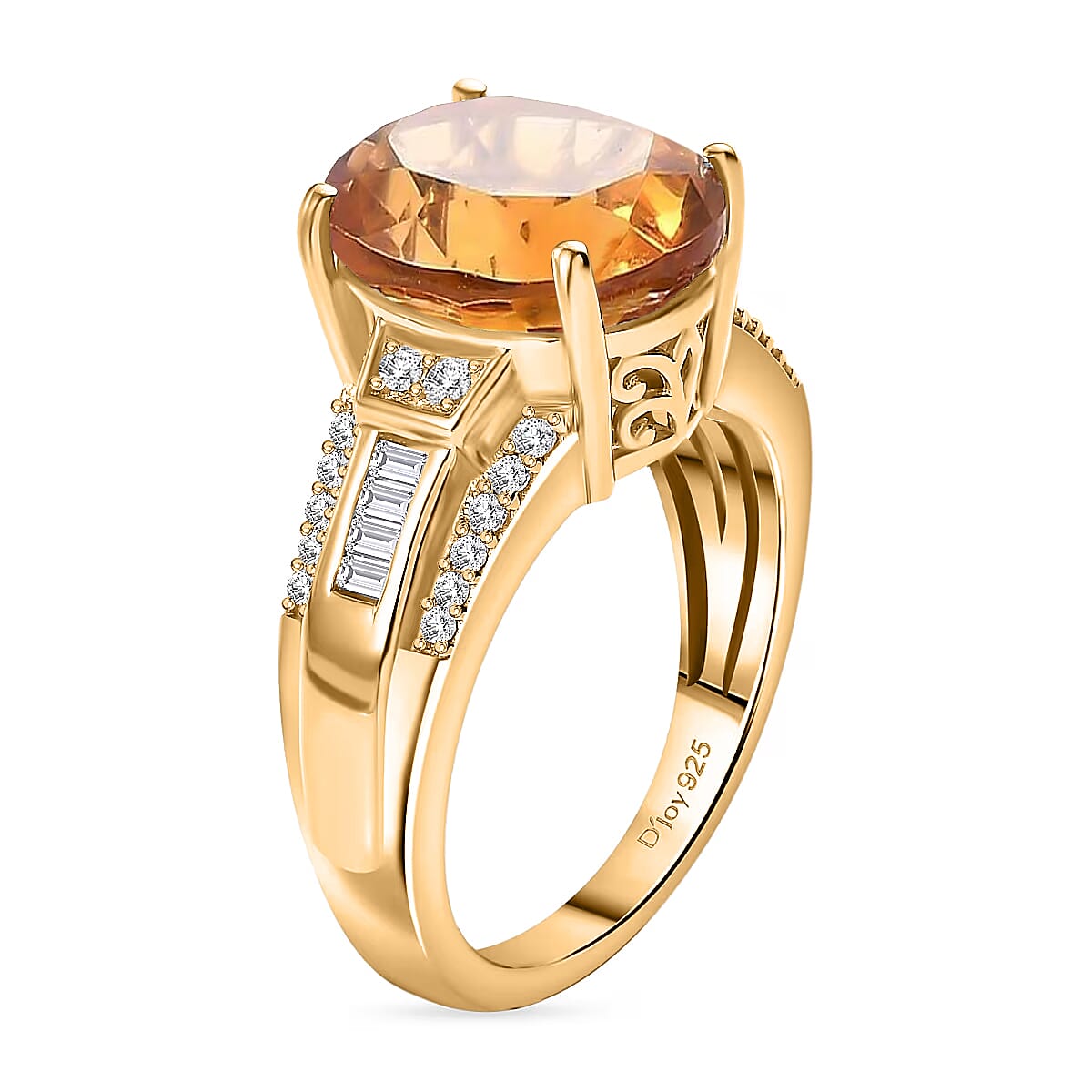 D'Joy Santa Ana Madeira Citrine and White Zircon 5.60 ctw Ring in 18K Vermeil Yellow Gold Over Sterling Silver (Size 10.0) image number 3