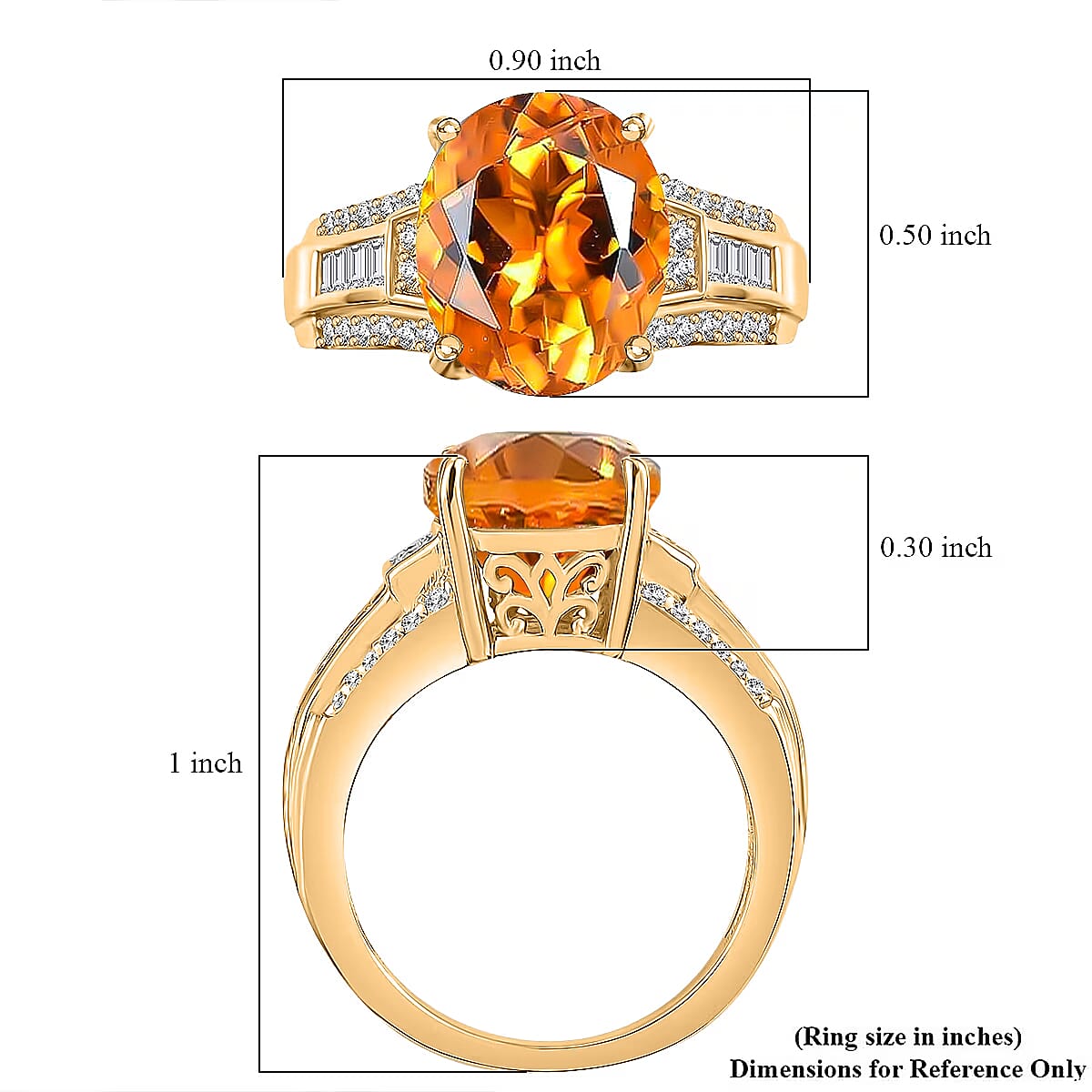 D'Joy Santa Ana Madeira Citrine and White Zircon 5.60 ctw Ring in 18K Vermeil Yellow Gold Over Sterling Silver (Size 10.5) image number 5
