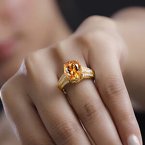 D'Joy Santa Ana Madeira Citrine and White Zircon 5.60 ctw Ring in 18K Vermeil Yellow Gold Over Sterling Silver (Size 4.5)