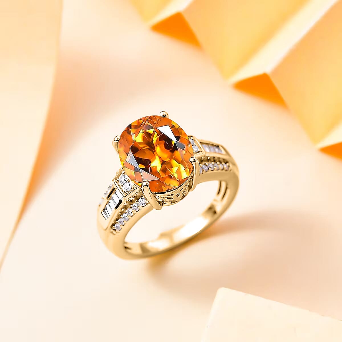 D'Joy Santa Ana Madeira Citrine and White Zircon 5.60 ctw Ring in 18K Vermeil Yellow Gold Over Sterling Silver (Size 5.0) image number 1