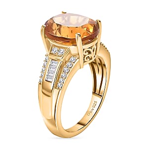 D'Joy Santa Ana Madeira Citrine and White Zircon 5.60 ctw Ring in 18K Vermeil Yellow Gold Over Sterling Silver (Size 6.0)