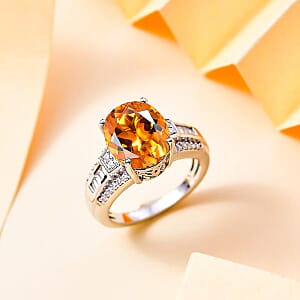 D'Joy Santa Ana Madeira Citrine and White Zircon 5.60 ctw Ring in Rhodium Over Sterling Silver (Size 12.0)