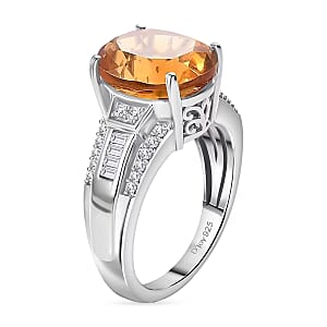 D'Joy Santa Ana Madeira Citrine and White Zircon 5.60 ctw Ring in Rhodium Over Sterling Silver (Size 4.0)
