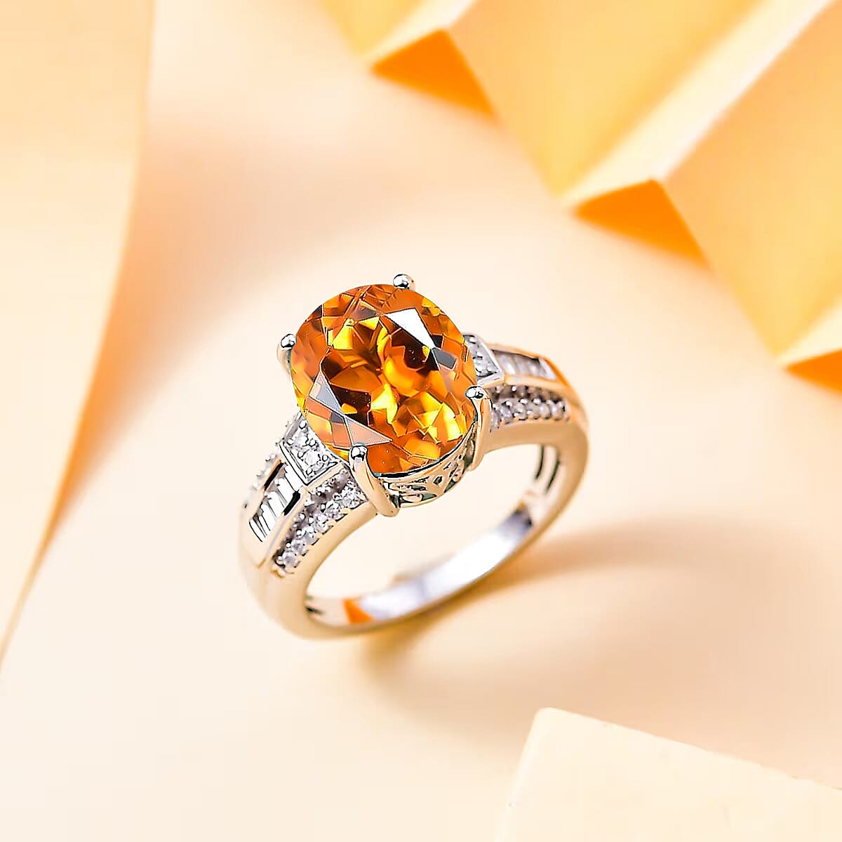 D'Joy Santa Ana Madeira Citrine and White Zircon 5.60 ctw Ring in Rhodium Over Sterling Silver (Size 6.5) image number 1