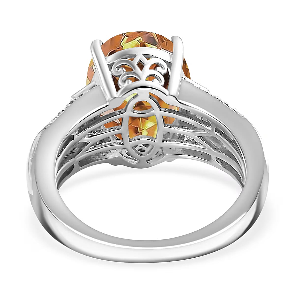 D'Joy Santa Ana Madeira Citrine and White Zircon 5.60 ctw Ring in Rhodium Over Sterling Silver (Size 7.0) image number 4