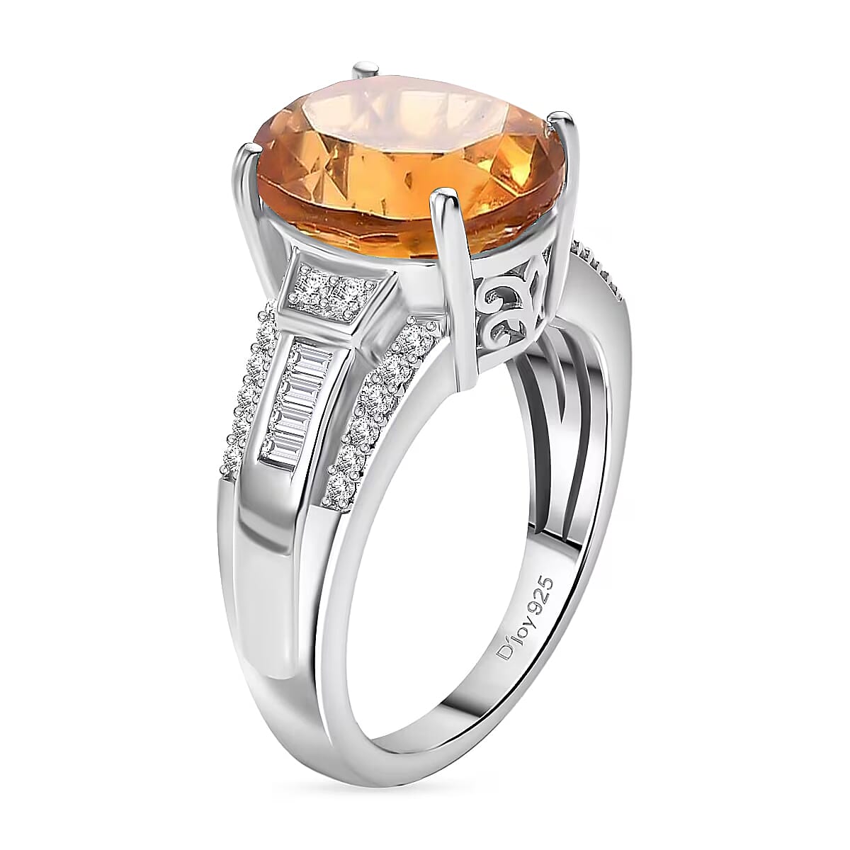 D'Joy Santa Ana Madeira Citrine and White Zircon 5.60 ctw Ring in Rhodium Over Sterling Silver (Size 8.5) image number 3