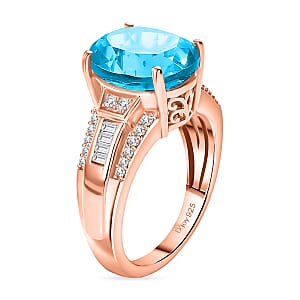 D'Joy Swiss Blue Topaz and White Zircon 7.30 ctw Ring in 18K Vermeil Rose Gold Over Sterling Silver (Size 4.5)