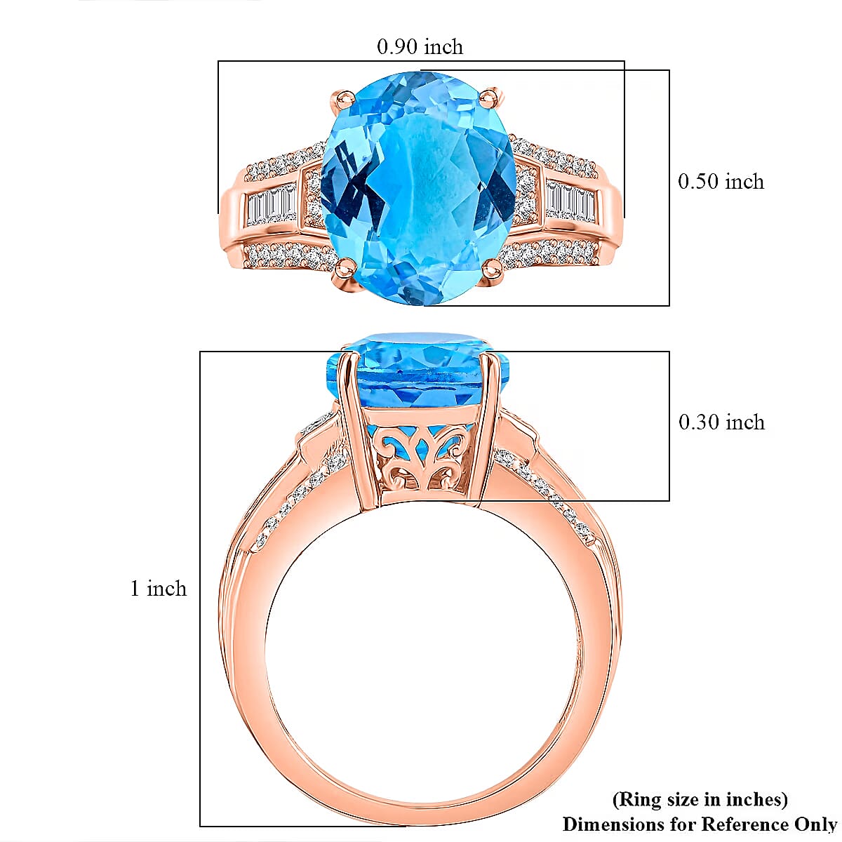D'Joy Swiss Blue Topaz and White Zircon 7.30 ctw Ring in 18K Vermeil Rose Gold Over Sterling Silver (Size 4.5) image number 5