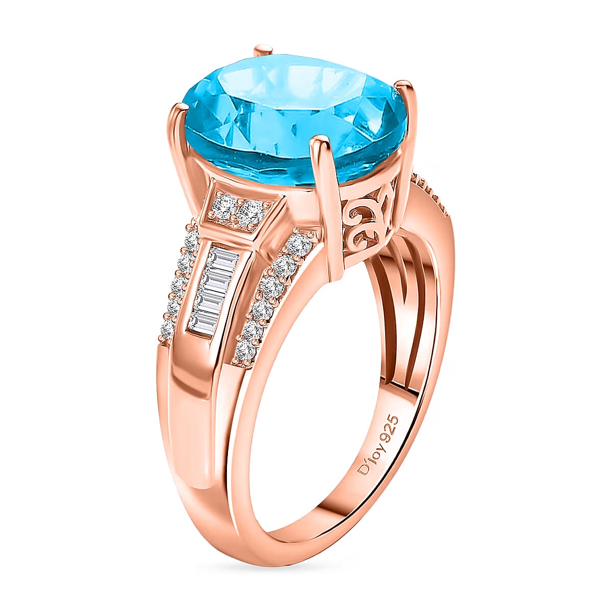 D'Joy Swiss Blue Topaz and White Zircon 7.30 ctw Ring in 18K Vermeil Rose Gold Over Sterling Silver (Size 6.0) image number 3