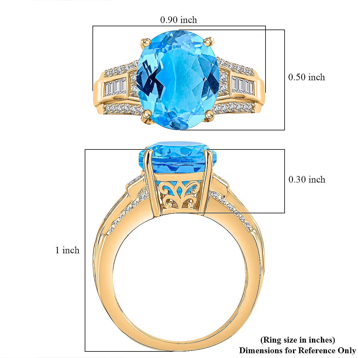 D'Joy Swiss Blue Topaz and White Zircon 7.30 ctw Ring in 18K Vermeil Yellow Gold Over Sterling Silver (Size 10.0) image number 5
