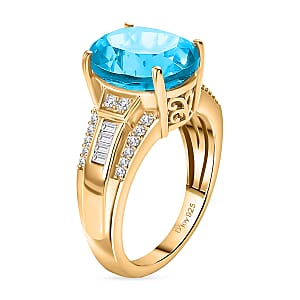 D'Joy Swiss Blue Topaz and White Zircon 7.30 ctw Ring in 18K Vermeil Yellow Gold Over Sterling Silver (Size 10.5)
