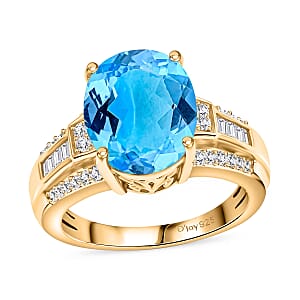 D'Joy Swiss Blue Topaz and White Zircon 7.30 ctw Ring in 18K Vermeil Yellow Gold Over Sterling Silver (Size 4.5)