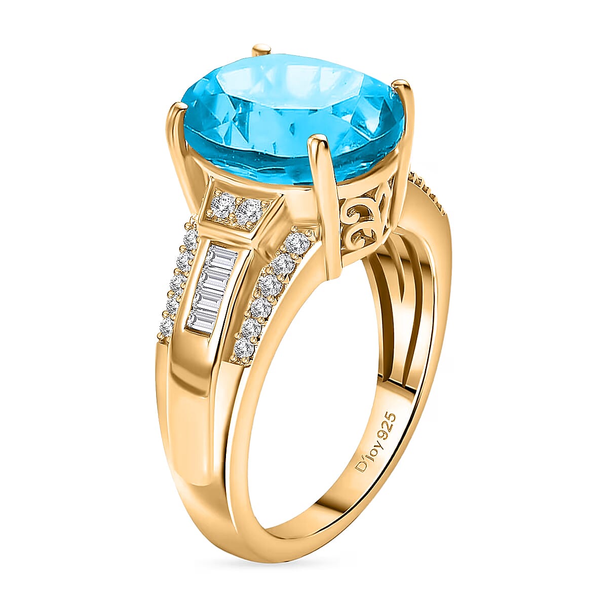 D'Joy Swiss Blue Topaz and White Zircon 7.30 ctw Ring in 18K Vermeil Yellow Gold Over Sterling Silver (Size 8.0) image number 3