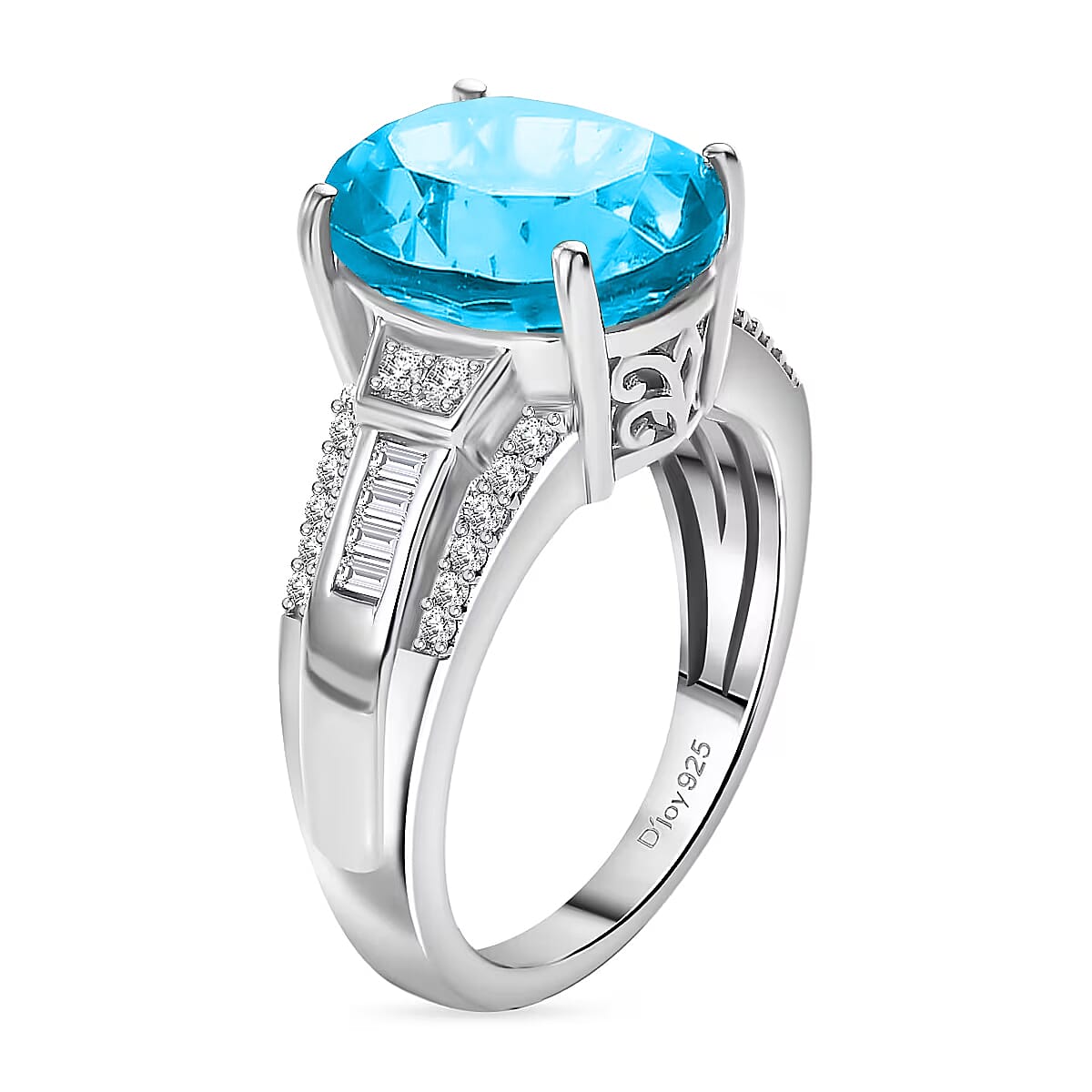 D'Joy Swiss Blue Topaz and White Zircon 7.30 ctw Ring in Rhodium Over Sterling Silver (Size 10.0) image number 3