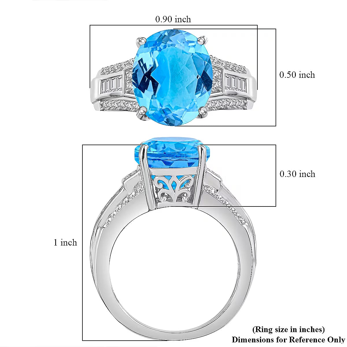 D'Joy Swiss Blue Topaz and White Zircon 7.30 ctw Ring in Rhodium Over Sterling Silver (Size 11.5) image number 5
