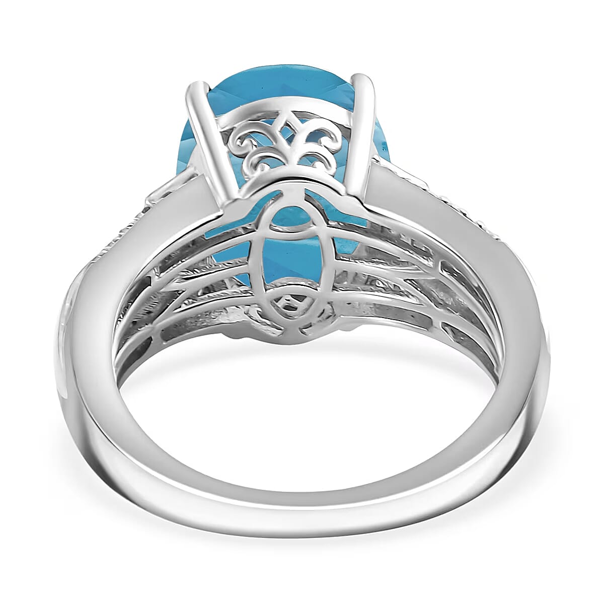 D'Joy Swiss Blue Topaz and White Zircon 7.30 ctw Ring in Rhodium Over Sterling Silver (Size 9.5) image number 4