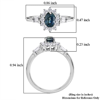 D'Joy Montana Sapphire and Moissanite 1.25 ctw Sunburst Halo Ring in Rhodium Over Sterling Silver (Size 10.0)