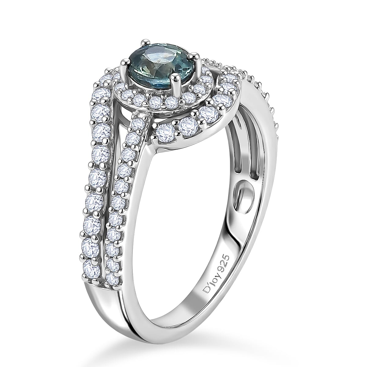 D'Joy Montana Sapphire and White Zircon 1.50 ctw Ocean Wave Swirl Ring in Rhodium Over Sterling Silver (Size 10.0) (Del. in 8-10 Days) image number 3