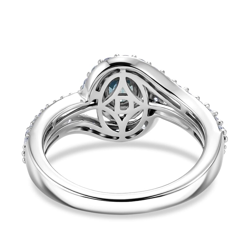 D'Joy Montana Sapphire and White Zircon 1.50 ctw Ocean Wave Swirl Ring in Rhodium Over Sterling Silver (Size 10.0)