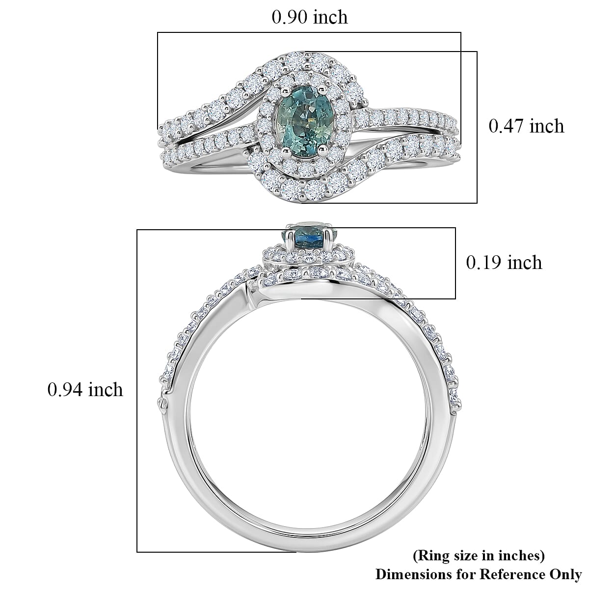 D'Joy Montana Sapphire and White Zircon 1.50 ctw Ocean Wave Swirl Ring in Rhodium Over Sterling Silver (Size 10.0) (Del. in 8-10 Days) image number 5