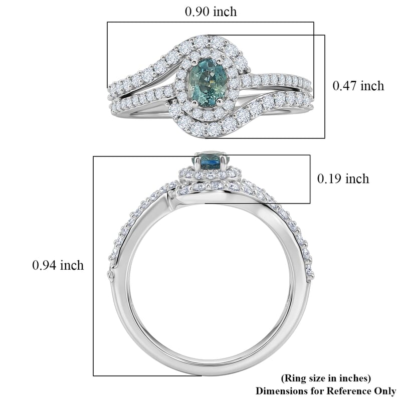 D'Joy Montana Sapphire and White Zircon 1.50 ctw Ocean Wave Swirl Ring in Rhodium Over Sterling Silver (Size 10.0)