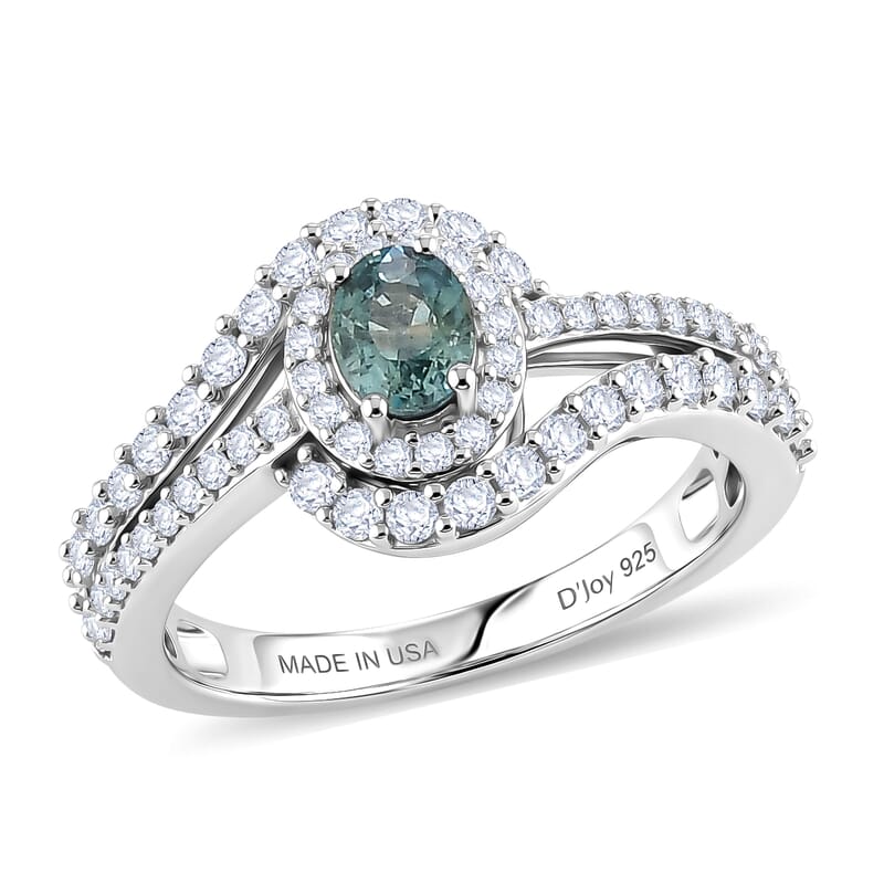 D'Joy Montana Sapphire and White Zircon 1.50 ctw Ocean Wave Swirl Ring in Rhodium Over Sterling Silver (Size 5.0)