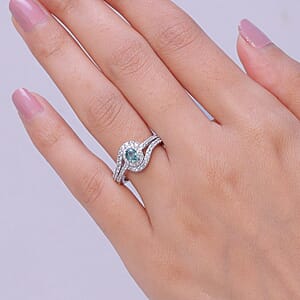 D'Joy Montana Sapphire and White Zircon 1.50 ctw Ocean Wave Swirl Ring in Rhodium Over Sterling Silver (Size 5.0) (Del. in 8-10 Days)