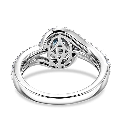D'Joy Montana Sapphire and White Zircon 1.50 ctw Ocean Wave Swirl Ring in Rhodium Over Sterling Silver (Size 5.0)