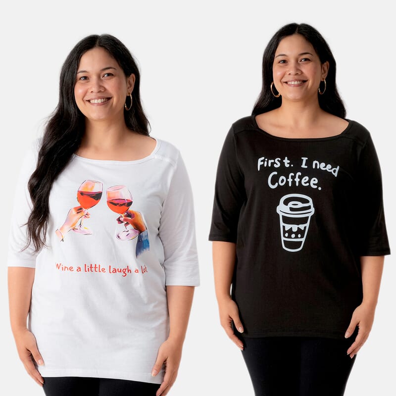 La Marey Set of 2 Elbow Sleeve High- Low Tunic -Wine and Coffee - One Size Missy