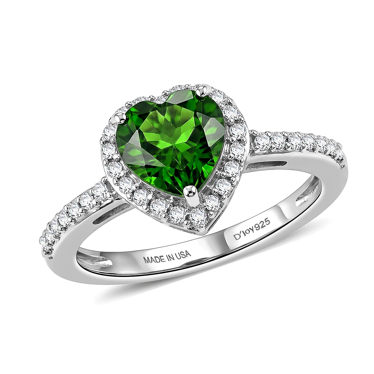 D'Joy Chrome Diopside and Moissanite 1.60 ctw Secret Garden Heart Ring in Rhodium Over Sterling Silver (Size 7.0)