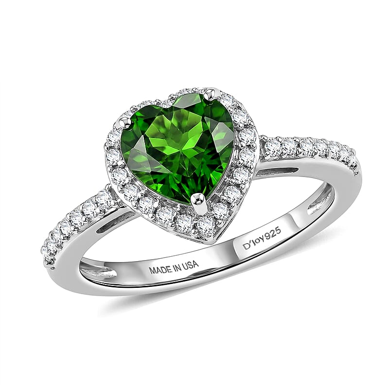 D'Joy Chrome Diopside and Moissanite 1.60 ctw Secret Garden Heart Ring in Rhodium Over Sterling Silver (Size 7.0)