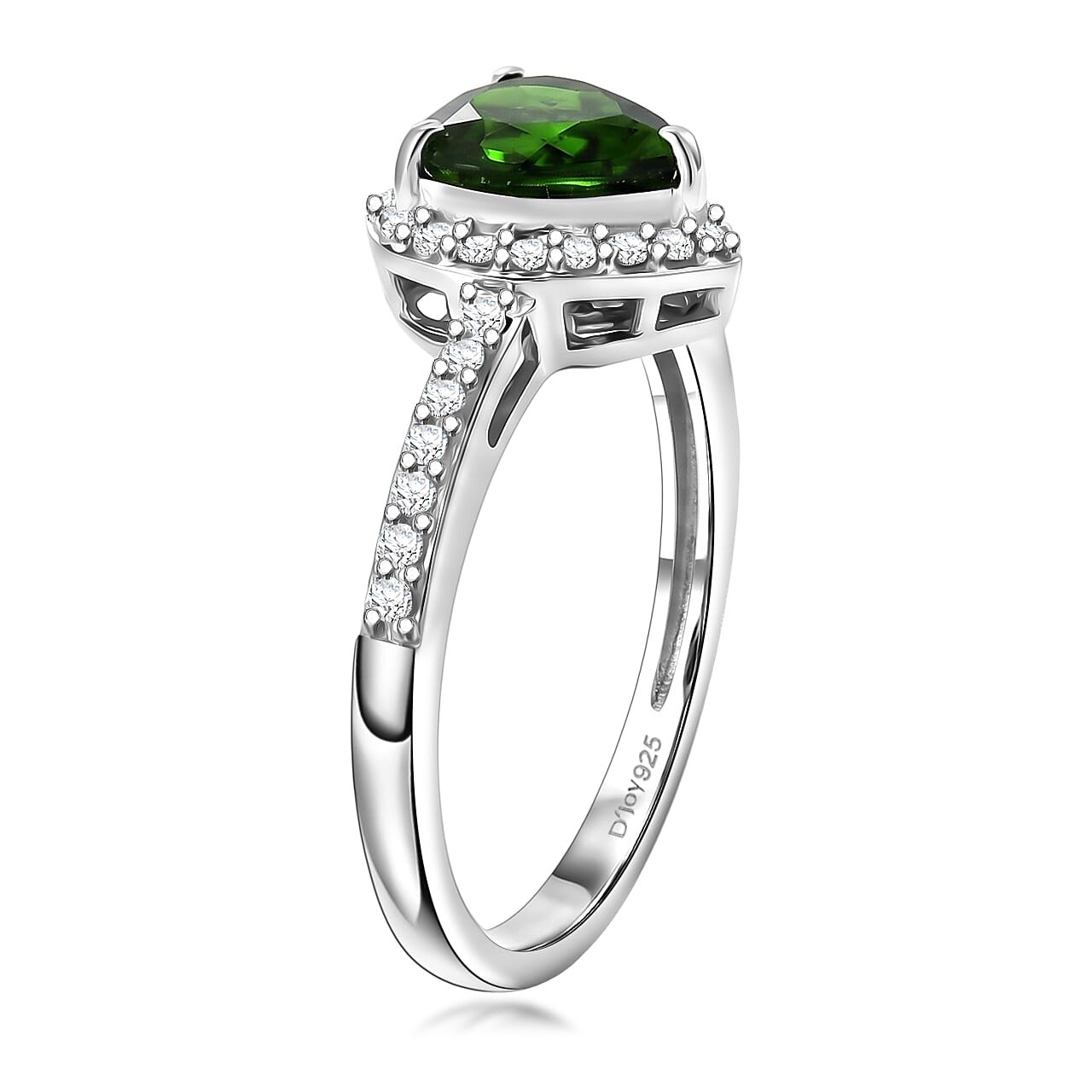 D'Joy Chrome Diopside and Moissanite 1.60 ctw Secret Garden Heart Ring in Rhodium Over Sterling Silver (Size 7.0)