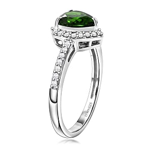 D'Joy Chrome Diopside and Moissanite 1.60 ctw Secret Garden Heart Ring in Rhodium Over Sterling Silver (Size 7.0)