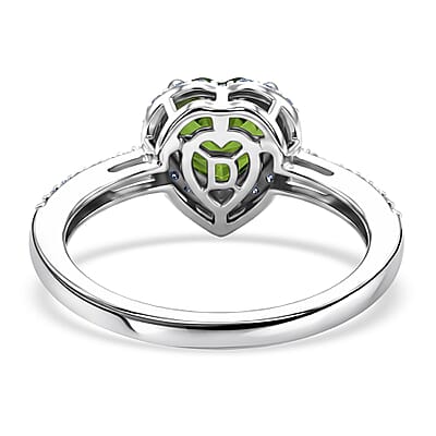 D'Joy Chrome Diopside and Moissanite 1.60 ctw Secret Garden Heart Ring in Rhodium Over Sterling Silver (Size 7.0)