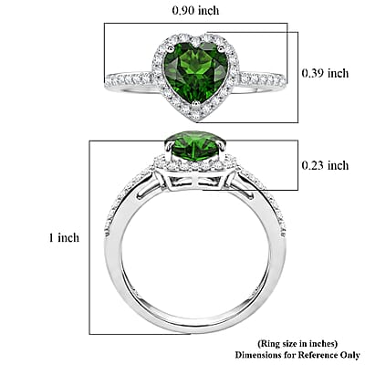 D'Joy Chrome Diopside and Moissanite 1.60 ctw Secret Garden Heart Ring in Rhodium Over Sterling Silver (Size 7.0)
