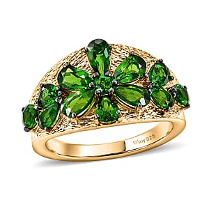 D'Joy Chrome Diopside 2.60 ctw Blooming Petal Ring in 18K Vermeil Yellow Gold Over Sterling Silver (Size 10.0)