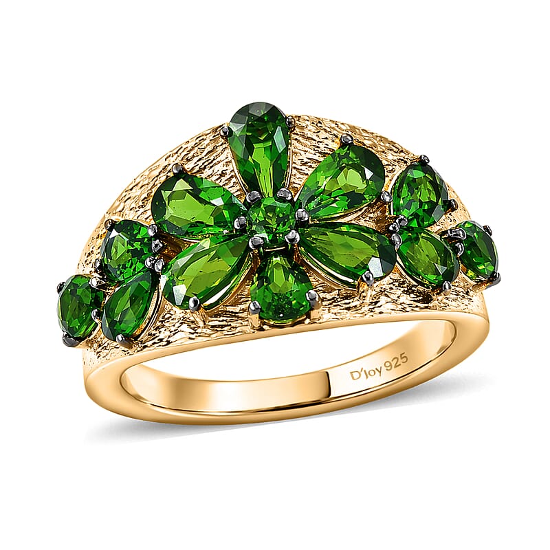 D'Joy Chrome Diopside 2.60 ctw Blooming Petal Ring in 18K Vermeil Yellow Gold Over Sterling Silver (Size 10.0)