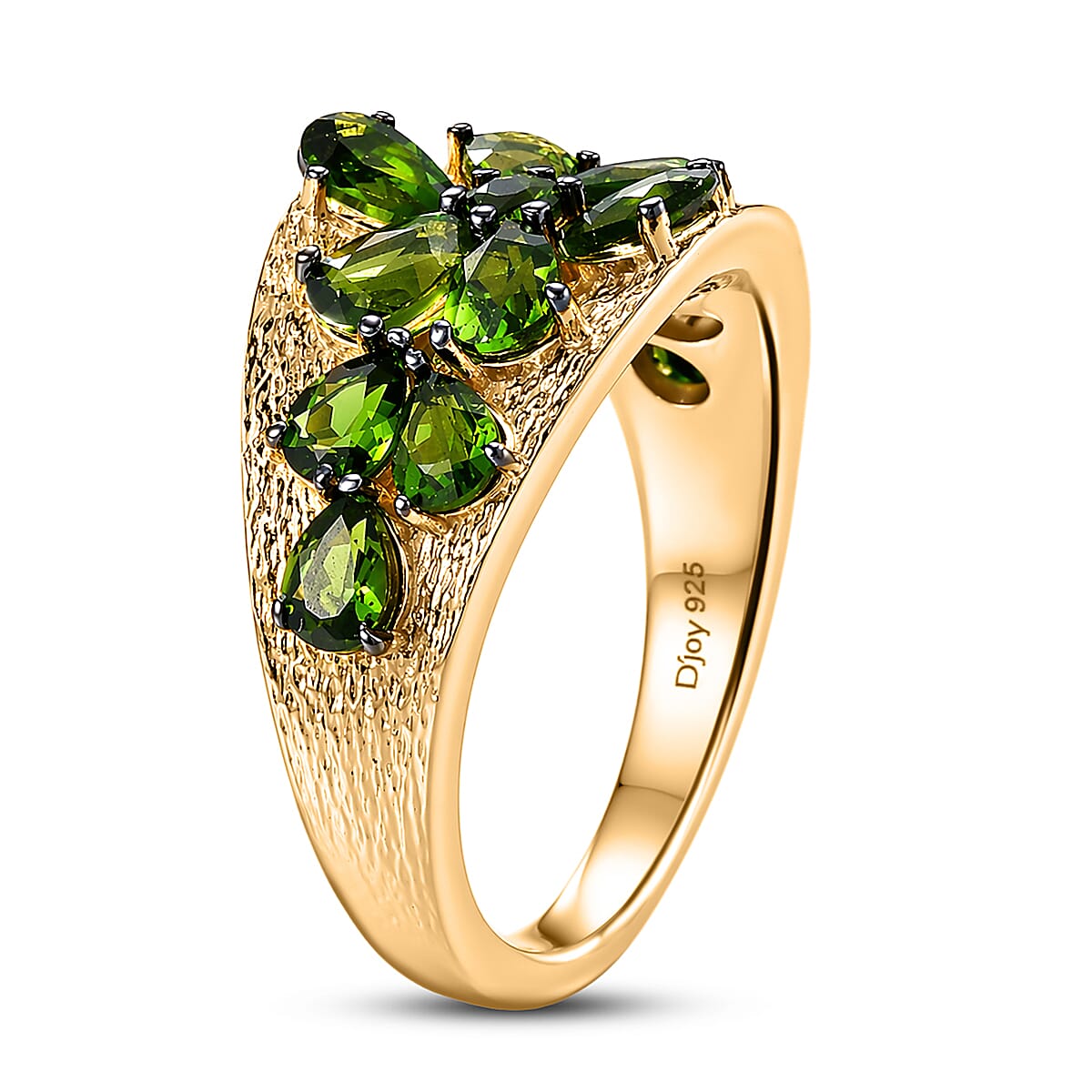 D'Joy Chrome Diopside 2.60 ctw Blooming Petal Ring in 18K Vermeil Yellow Gold Over Sterling Silver (Size 10.0)