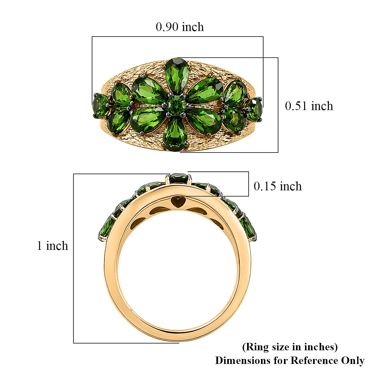 D'Joy Chrome Diopside 2.60 ctw Blooming Petal Ring in 18K Vermeil Yellow Gold Over Sterling Silver (Size 10.0)