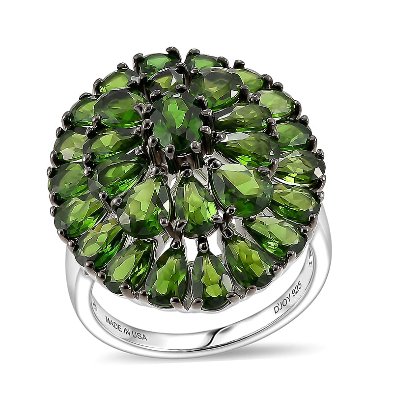 D'Joy Chrome Diopside 7.10 ctw Floral Cluster Ring in Rhodium Over Sterling Silver (Size 10.0)